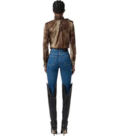 Elisabetta Franchi Sheer Silk Blouse With Integrated Scarf In Brown