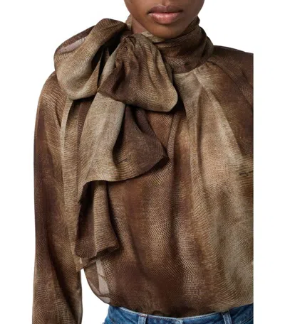 Elisabetta Franchi Sheer Silk Blouse With Integrated Scarf In Brown