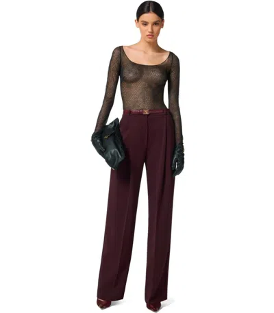 Elisabetta Franchi Trousers With Front Pleats And Belt Loops In Burgundy