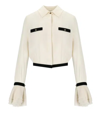 Elisabetta Franchi Camisole Shirt With Layered Ruffle Cuffs In White