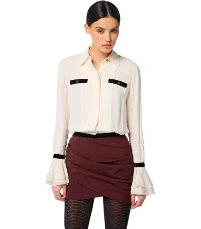 Elisabetta Franchi Camisole Shirt With Layered Ruffle Cuffs In White