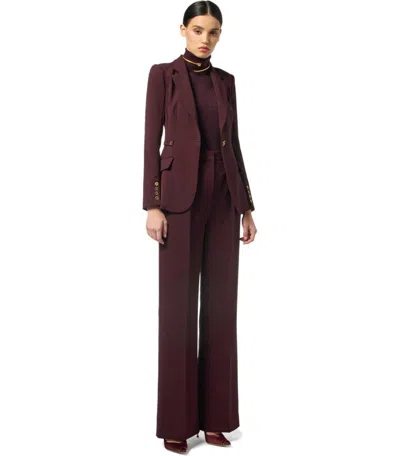 Elisabetta Franchi Burgundy Tailored Blazer With Gold Buttons And Peak Lapels In Brown