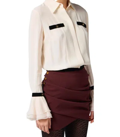 Elisabetta Franchi Camisole Shirt With Layered Ruffle Cuffs In White