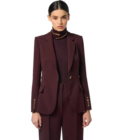Elisabetta Franchi Burgundy Tailored Blazer With Gold Buttons And Peak Lapels In Brown