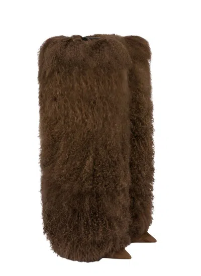 Paris Texas Furry Stiletto Boot In Brown