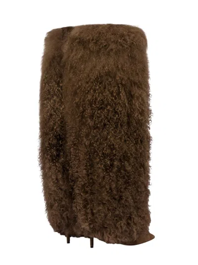 Paris Texas Furry Stiletto Boot In Brown