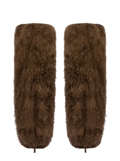 Paris Texas Furry Stiletto Boot In Brown