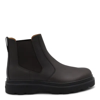 Tod's Dark Brown Leather Boots In Black