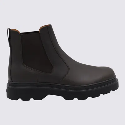 Tod's Dark Brown Leather Boots In Black