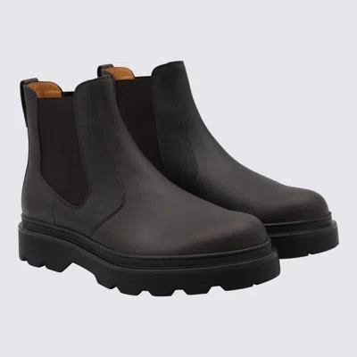 Tod's Dark Brown Leather Boots In Black