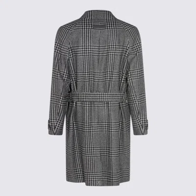 Zegna Houndstooth Pattern Coat Belted Waist In Multi