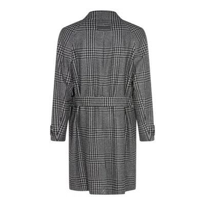 Zegna Houndstooth Pattern Coat Belted Waist In Multi