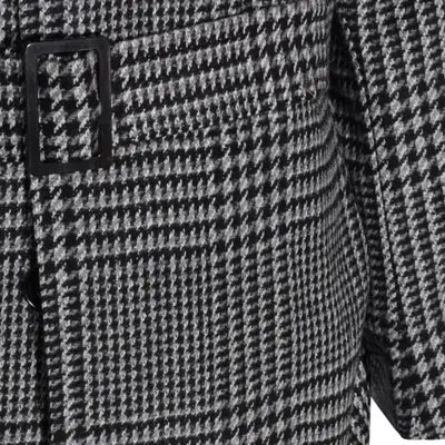 Zegna Houndstooth Pattern Coat Belted Waist In Multi