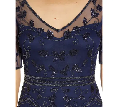 Adrianna Papell Women's Beaded V-neck Midi Dress In Blue