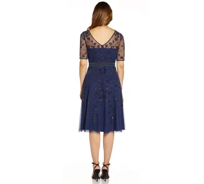 Adrianna Papell Women's Beaded V-neck Midi Dress In Blue