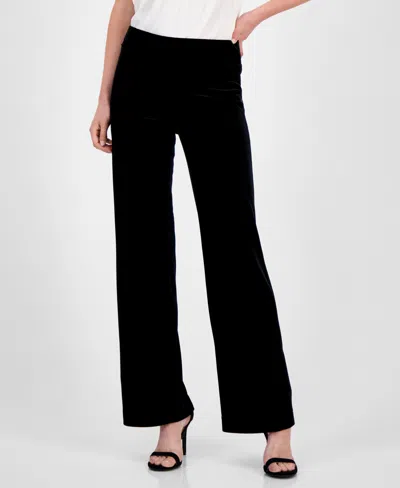 Anne Klein Womens High Rise Pull On Flared Pants In Black