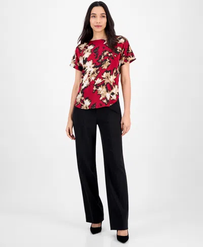 Anne Klein Women's Printed Boat-neck Short-sleeve Top In Multi