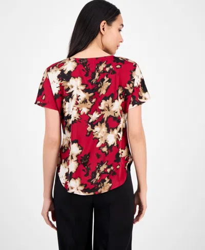 Anne Klein Women's Printed Boat-neck Short-sleeve Top In Multi