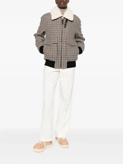 Mackage Houndstooth-pattern Shearling-collar Jacket In Brown