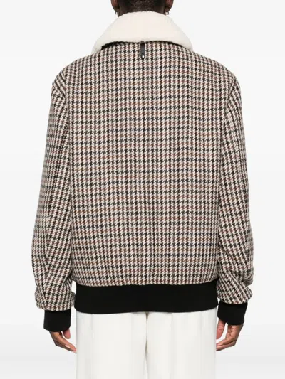 Mackage Houndstooth-pattern Shearling-collar Jacket In Brown