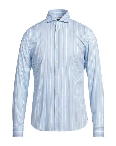 Fedeli Man Shirt Sky Blue Size 17 Cotton, Elastane In Blue