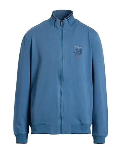 Aeronautica Militare Frecce Tricolori Man Sweatshirt Slate Blue Size 3xl Cotton, Elastane In Blue