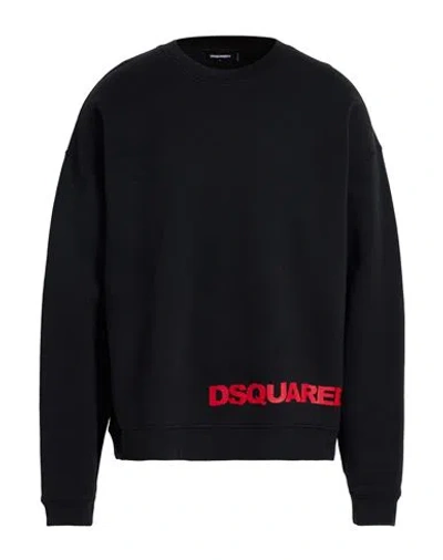 Dsquared2 Solid Color Relax Fit Crew-neck Sweatshirt With Printed Logo In Black