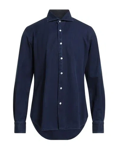 Dandylife By Barba Man Denim Shirt Midnight Blue Size 16 Cotton In Blue