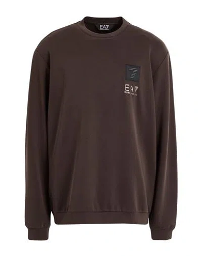 Ea7 Man Sweatshirt Chocolate Brown Size 3xl Modal, Polyester, Elastane In Brown