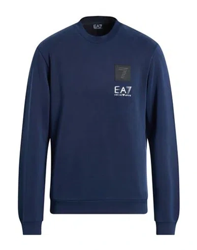 Ea7 Man Sweatshirt Navy Size 3xl Modal, Polyester, Elastane In Blue