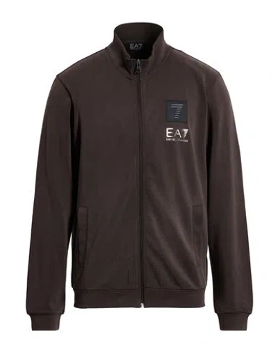 Ea7 Man Sweatshirt Chocolate Brown Size Xxl Modal, Polyester, Elastane In Brown