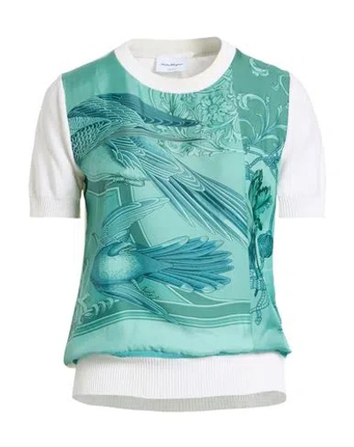 Ferragamo Woman Sweater Turquoise Size Xl Silk, Cotton, Viscose, Polyamide In Blue