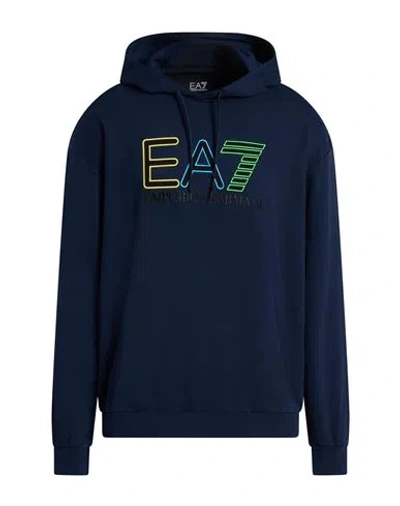Ea7 Man Sweatshirt Navy Size Xxl Cotton, Elastane In Blue