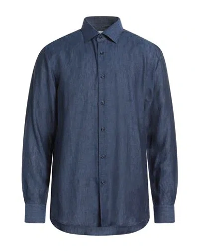 Berna Man Shirt Midnight Blue Size 3xl Linen In Blue