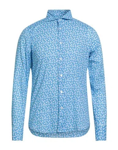Fedeli Man Shirt Azure Size 16 ½ Cotton, Elastane In Blue