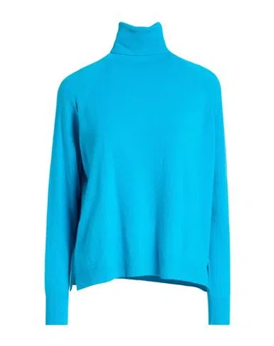 Angela Davis Woman Turtleneck Azure Size M Viscose, Polyester, Polyamide In Blue