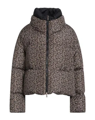 Herno Woman Puffer Camel Size 14 Polyester In Animal Print