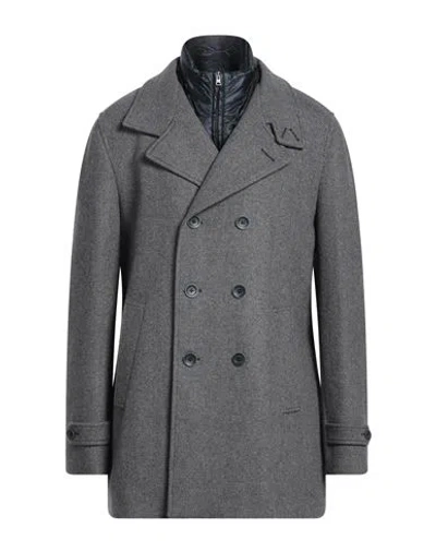 Herno Removable-panel Double-breasted Coat In Gray