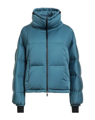 Herno Blue Down Jacket With Elegant Hood In Green