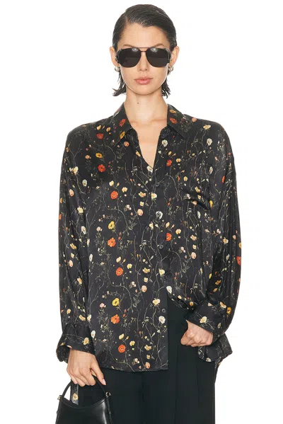 R13 Floral Silk Drop-shoulder Blouse In Black