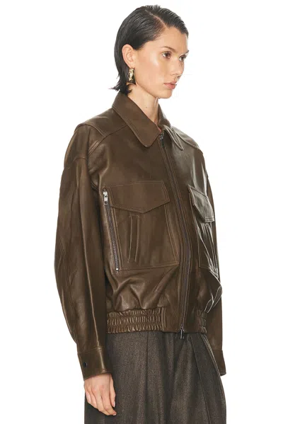 Staud Eugene Leather Bomber Jacket In Brown