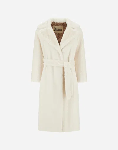 Herno Coat In Soft Alternative Fur In Neutral