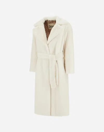 Herno Coat In Soft Alternative Fur In Neutral