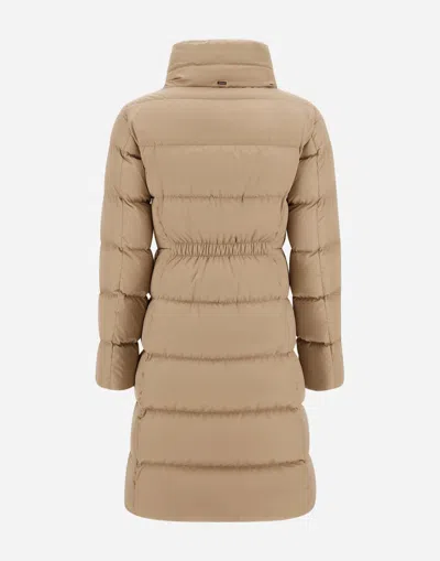 Herno Satin And Lady Alternative Fur Long Jacket In Brown