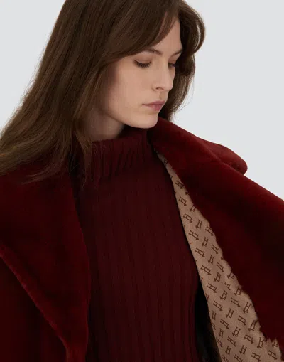 Herno Coat In Soft Alternative Fur In Red