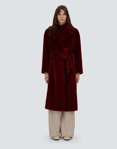 Herno Coat In Soft Alternative Fur In Red