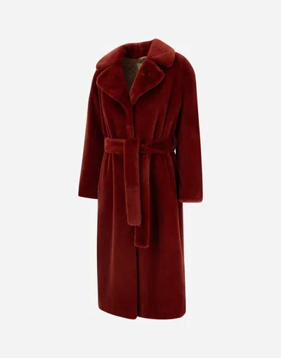 Herno Coat In Soft Alternative Fur In Red