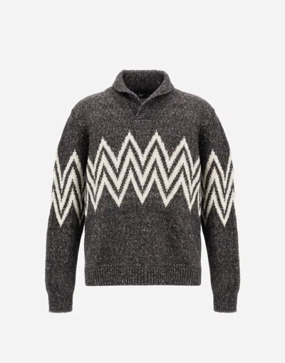 Herno Zigzag-pattern Collared Sweater In Gray