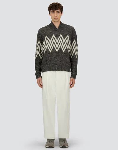 Herno Zigzag-pattern Collared Sweater In Gray