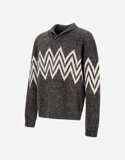 Herno Zigzag-pattern Collared Sweater In Gray